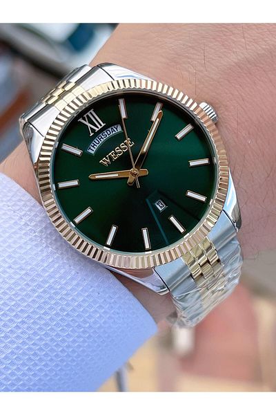 Wesse Steel Cord Calendar Dial No Darkening Color Throwing 5 Atm Men's Wrist Watch EWWG207307
