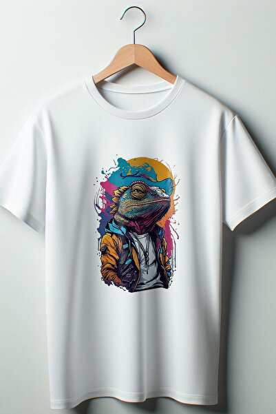 Vordevia Hameleon Štampano Oversize kroj široka unisex okrugla kragna bela ma...