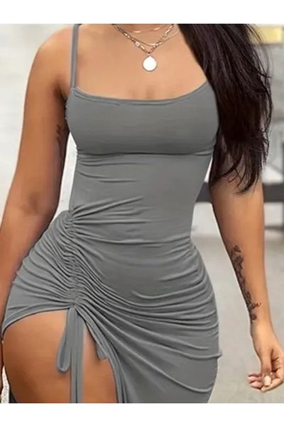 Modayakamoz Long Viscose Sleeveless Elevator Drawstring Women's Dress