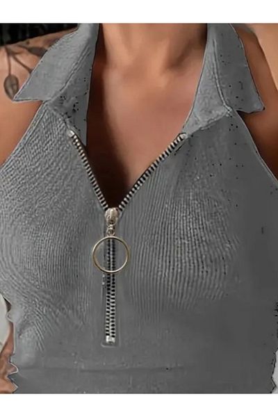 Modayakamoz Γυναικεία μπλούζα καμιζόλ με φερμουάρ Polo Neck