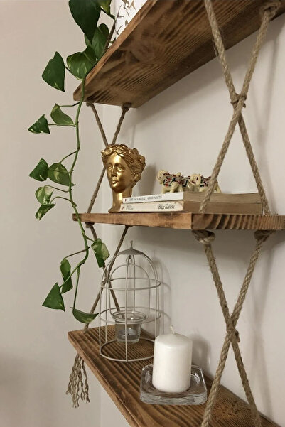 Ulu Kayın Ahşap Dekoratif Tasarım 3'lü Büyük Ev Salon Banyo Mutfak Ofis Duvar Kitaplık Organizer Raf