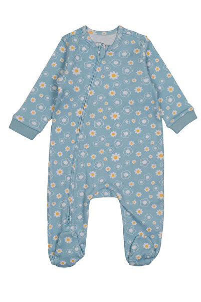 Melekpare Kız Bebek Tulumu Çiçek Desenli Uzun Kollu Çift Fermuarlı Tulum % 10...