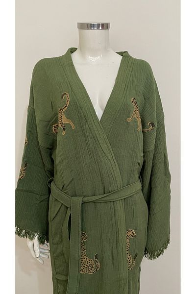 ŞIK STİL Natural Cotton Hand-Woven Kimono Caftan Bathrobe -920