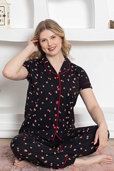 Farya Home Cotton Mushroom Patterned Short Sleeve Shirt and Pajama Set