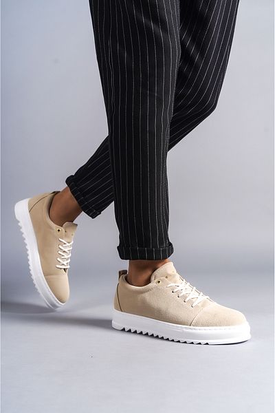 BZ Moda B152 BT Laced Orthopedic Sole Suede Ανδρικά Κλασικά Παπούτσια Κρέμα
