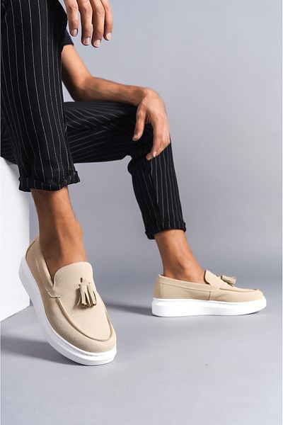 BZ Moda B154 BT Laceless Ορθοπεδική Σόλα Corcik Τύπος Φούντα Suede Ανδρικά Κλασικά Παπούτσια Casual Κρέμα