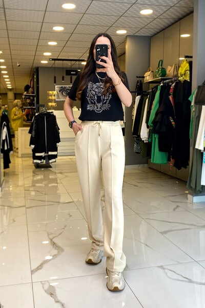 Vosse On Fashıon Kum  Dikiş Detaylı Beli Lastikli Boru Paça Eşofman