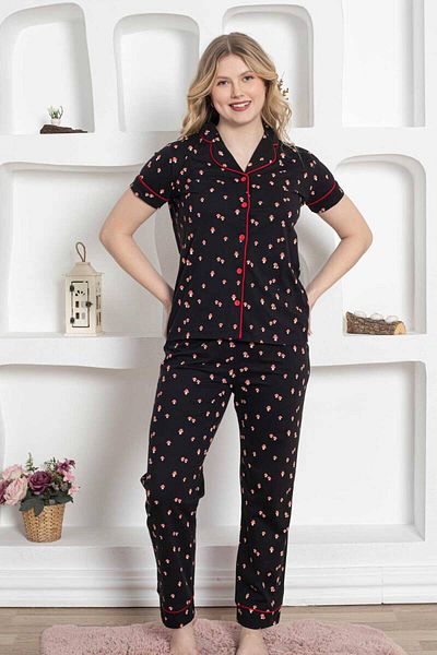 Farya Home Cotton Mushroom Patterned Short Sleeve Shirt and Pajama Set