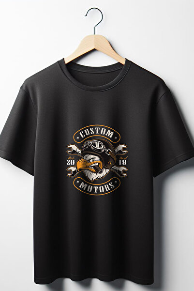 Vordevia Μαύρο μπλουζάκι με στάμπα Biker Oversize Wide Fit Unisex Crew Neck