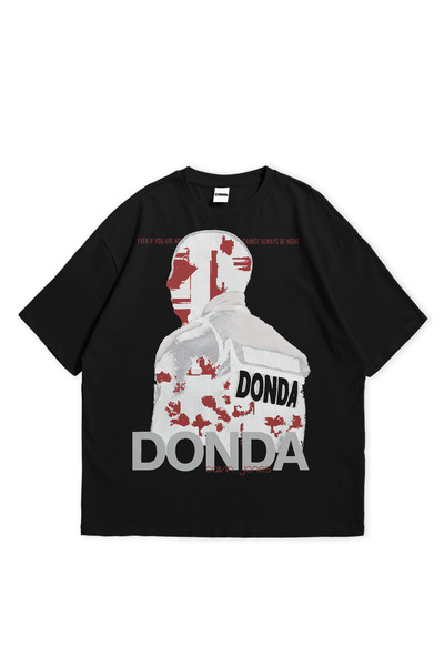 Stadium تي شيرت أسود كبير الحجم مطبوع للجنسين من Kanye West Donda - رقبة دائر...