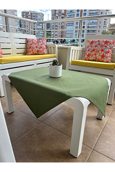 Zeren Home Sıvı Geçirmez Dertsiz Pamuk Keten Kare Masa Örtüsü 80cm x 80cm