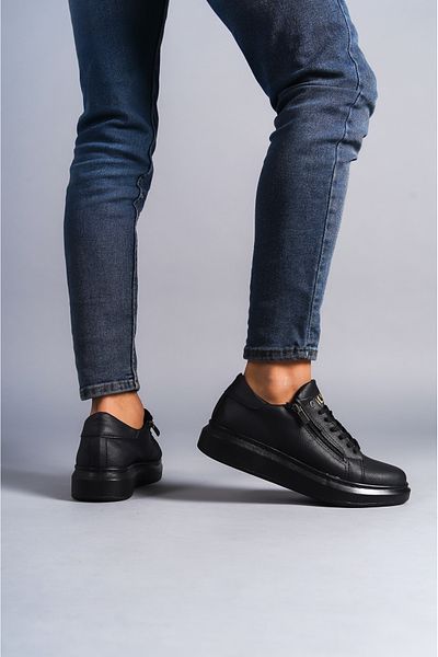 BZ Moda B155 ST Pantofi de zi cu zi pentru bărbați, cu fermoar, cu șireturi, cu talpă ortopedică, negru