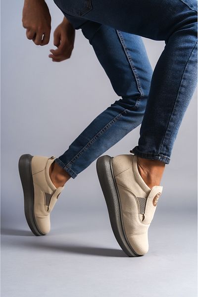 BZ Moda B161 VT Мъжки ежедневни обувки от велур с еластична ортопедична подметка без връзки, цвят норка