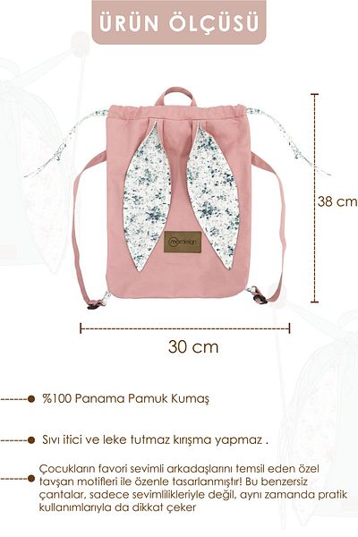 mordesign Cotton Fabric Kids Backpack - Rabbit Pattern, Cute Bunny Bag, for Nursery/Gymnasium