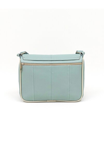 Deribag Piele autentică, mărime medie, albastru praf, curea încrucișată, geantă de umăr pentru femei 25*21*8 cm