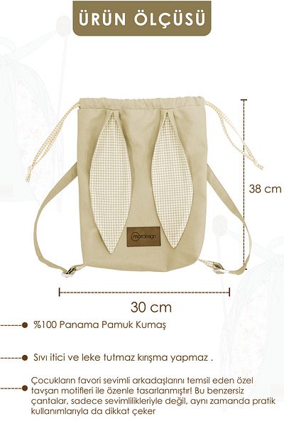 mordesign Cotton Fabric Kids Backpack - Rabbit Pattern, Cute Bunny Bag, for Nursery/Gymnasium
