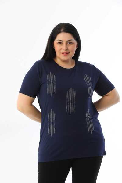 Noname Balanne Taşlı Likralı-Pamuklu Anne Penye Bisiklet Yaka Kısa Kollu Anne...