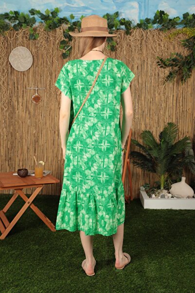 lovebox Νέα σεζόν ύφασμα βισκόζης γραβάτα με μοτίβο φούστα βολάν Λεπτομερές γυναικείο φόρεμα