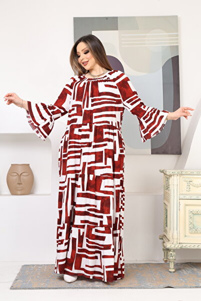 LİKRA Plus Size Madonna Collar Layered Gathered Viscose Dress