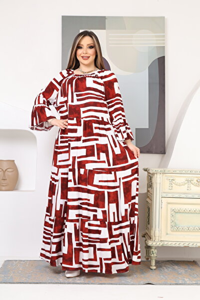 LİKRA Plus Size Madonna Collar Layered Gathered Viscose Dress