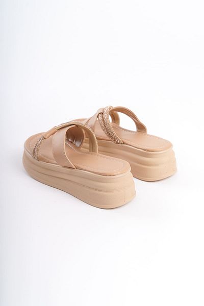 BZ Moda MILA Flat Heeled Stone Cross Stripe Χοντρή και Ορθοπεδική Σόλα Γυναικείες Παντόφλες TT Skin