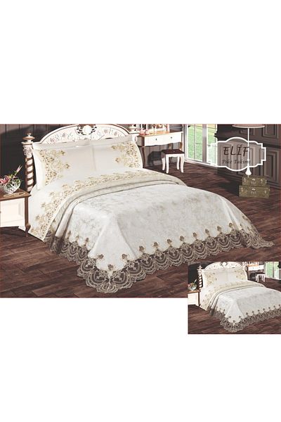 Hızlı Çeyiz Luxury French Guipure 6 Piece Brocade Chenille Cotton 1st Class Quality Double Bedspread Set