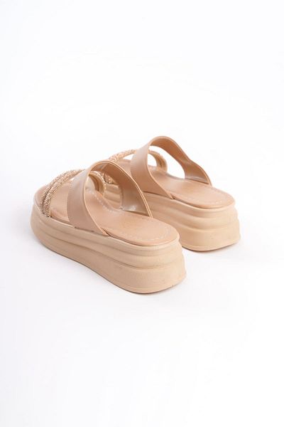 BZ Moda Γυναικείες παντόφλες LAILA Flat Heel Stoned ριγέ χοντρή και ορθοπεδική σόλα TT Skin