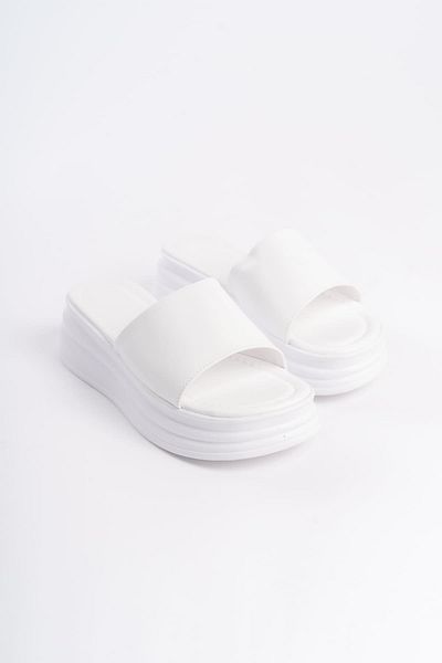 BZ Moda Papuci de damă LIANA cu toc plat și talpă ortopedică BT White