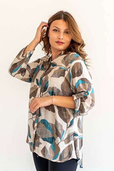 citycenterfashion Γυναικείο πουκάμισο με διπλό μανίκι μπλούζα cty-akc-uzd1 100% βαμβάκι οργανικό λινό