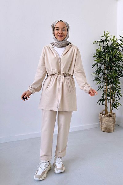 Ka Hijab Waist Drawstring Two Thread Set - Beige