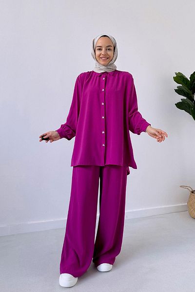 Ka Hijab Shoulder Pleated Oversize Set - Fuchsia