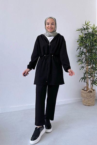 Ka Hijab Waist Drawstring Two Thread Set - Black