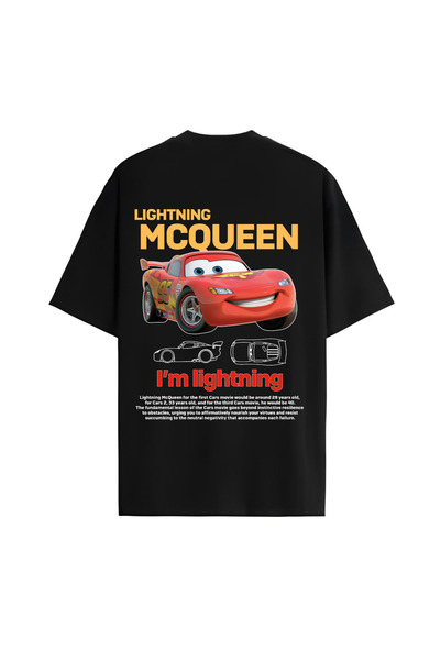 Edizen تي شيرت أسود كبير الحجم للجنسين - مطبوع عليه سيارات