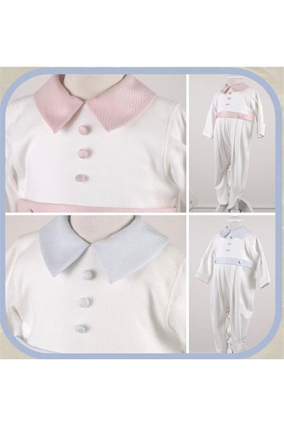 Mede Kids Medekids Collared Jersey Footed Romper Ecru-Pink 0-3 Months