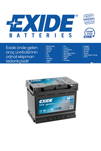 EXIDE 60 AH EFB AKÜ START&STOP 640CCA DÜZ TIRNAKLI