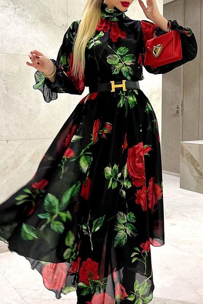 Özel Tasarım Φόρεμα Maxi Chiffon - Φόρεμα για πάρτι γάμου και αποφοίτησης με φόδρα, ζώνη και λεπτομέρεια