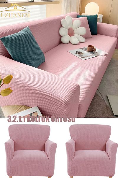 uzhanem Lycra Seat Cover 3+2+1+1.Seat Cover Elastic Flexible Washable Square Pattern Barrier Anthracite