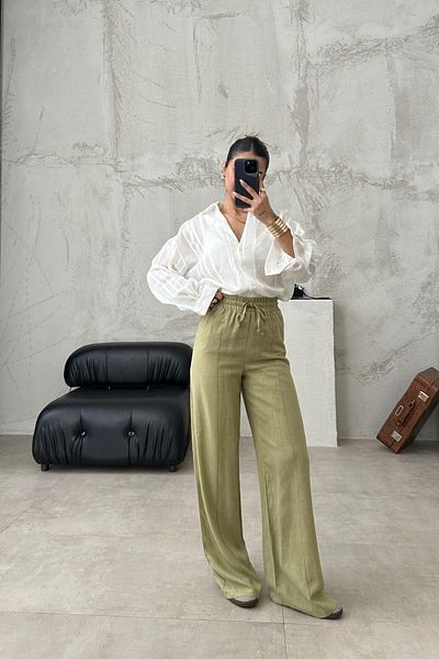 My Blog Grüne Palazzo-Hose aus 100 % Leinen 3455