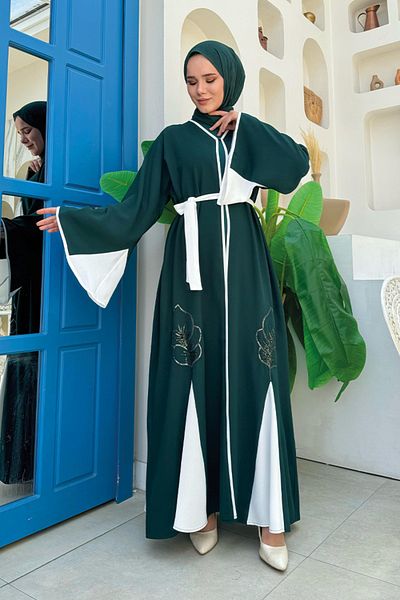 Bym Fashion Emerald Abaya 7901 - Κεντητό και ζώνη στη μέση