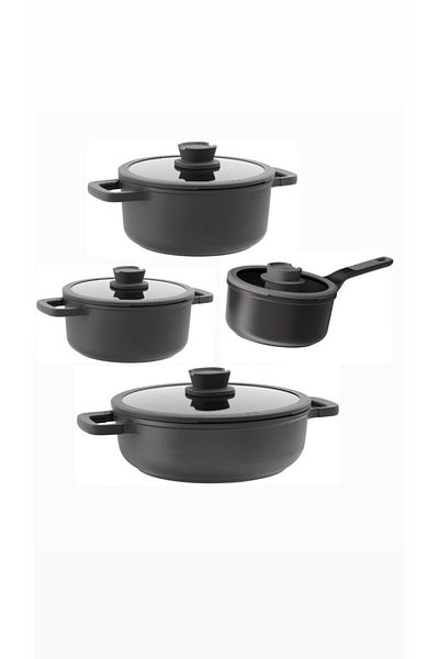 Berghoff Leo Stone Gray Cast Induction 8-Piece Fireproof Non-Stick Aluminum Casting Pot Set