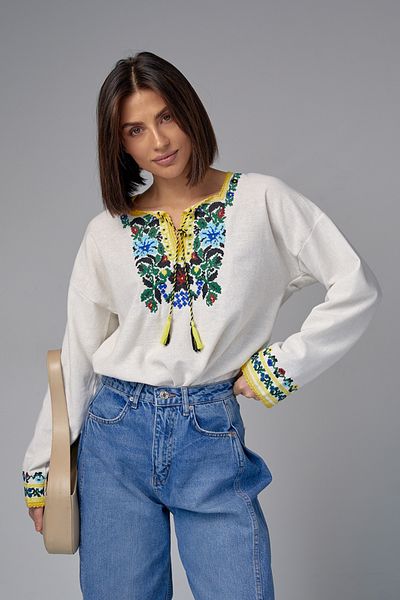 FEMELLE Women's Tasseled Floral Embroidered Cotton Blouse