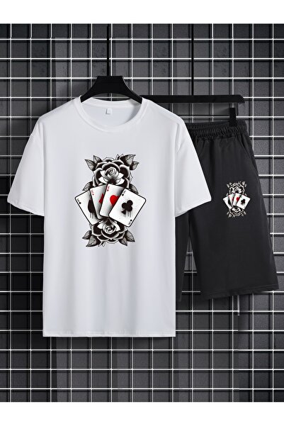 GALASHOP Poker And Rose Flower Baskılı Erkek Takım 2li