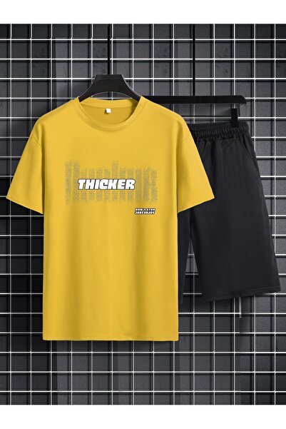 GALASHOP طباعة THICKER DON'T STOP JUST ENJOY من قطعتين عصرية للرجال