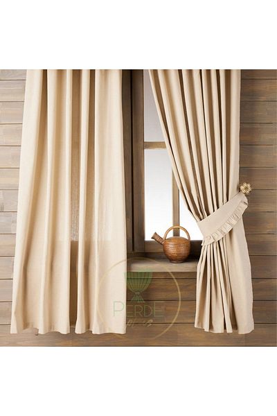 Perdeplus Natural Beige Colored 100% Cotton Bohemian Style Single Winged Non-Pleated Curtain