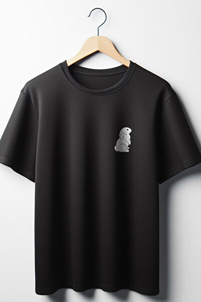 Vordevia Μαύρο μπλουζάκι με στάμπα Rabbit Oversize Wide Fit Unisex Crew Neck