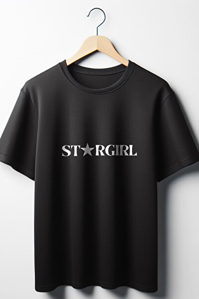 Vordevia Tricou negru unisex cu decolteu rotund, supradimensionat, imprimat c...