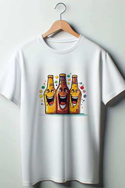 Vordevia Bela unisex Oversize kroj T-shirt - Boce Štampano , okrugla kragna