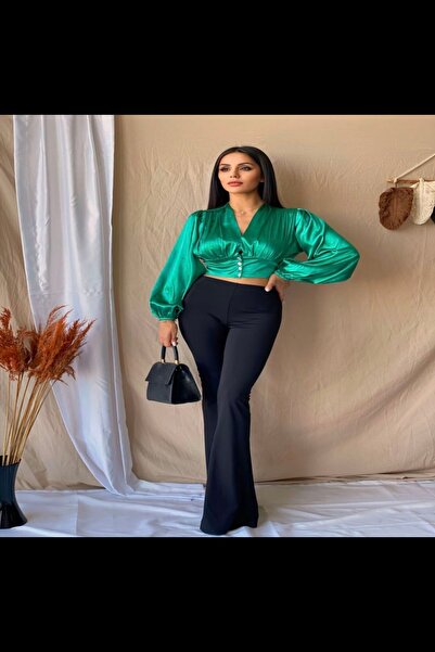 M MODAMARKREAL Kadın Yüksel bel fit kalıp İspanyol Paça Tayt Pantolon