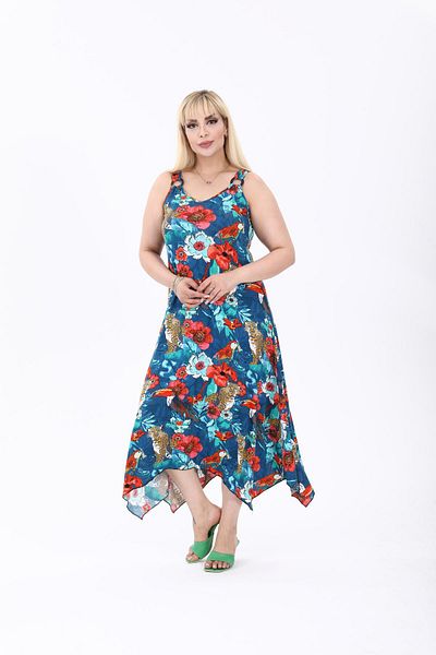 mami butik Plus Size Summer Sling Asymmetrical Skirt Cut Combed Cotton Dress