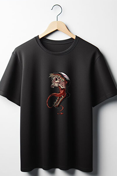 Vordevia Printed Oversize Wide Mold Unisex Crew Neck Black T-shirt